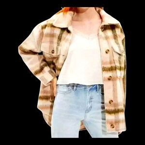 American Eagle Brushed Check Oversized Shacket Coat sz Large Shirt Jacket Fuzzy